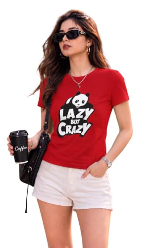 Image of Preneum Women's Graphic Printed T-Shirt, Round Neck Half Sleeve Casual Slim Fit Cotton Blend Tee, College, Office & Travel