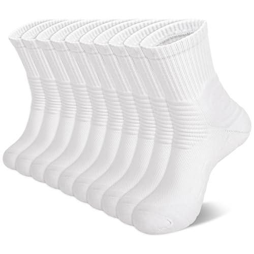 VIDACO Compression Socks Men 5 Pairs, Cotton Athletic Crew Socks Cushioned Sports Running-Arch Support Work Socks Size 8-10