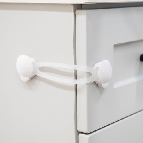 Image of Regalo 3 Pack Child Safety Cabinet Locks, No Drill Adhesive Baby Proofing Latches for Drawers, Fridge and Cabinets, Multi-Purpose 3M Straps, White