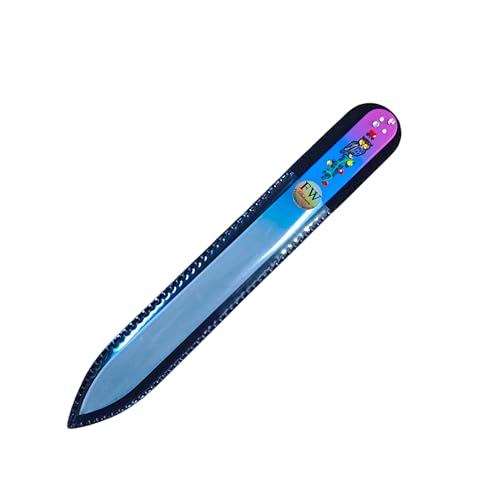 Lima de uñas de cristal, diseño de búho pintado a mano, color morado y azul, grano 180/240, 15 g
