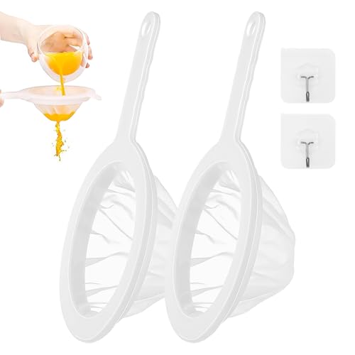 JRSHIRLEYLTD 2 filtros de malla de nailon con asa, filtro de colador, con borde y cómodas asas antideslizantes, para filtrar zumo, leche, café, vino, 2 unidades