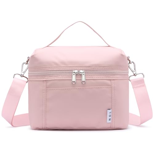 Image of NOL Natural Organic Lifestyle Insulated Lunch Bags for Women Cooler Bag Lightweight Nylon Waterproof Lunch Box For Work (Medium, Pink)