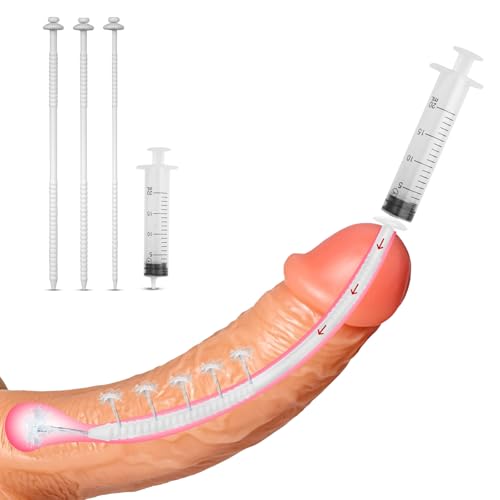 Neu Dilator Harnröhre Hohl mit 5 Löcher Harnröhren Po Dusche Stimulator,3-IN-1 Silikon Penis Plug mit Spritze + Stecker,Katheter Harnröhre Mann Prostata Masturbator,Sexspielzeug für Männer Solo (Weiß)