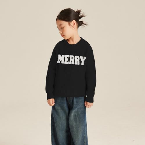Image of CM C&M WODRO Girl's Merry Sweater Christmas Knit Crewneck Long Sleeve Pullover Cute Holiday Jumper Tops 7-11 Years