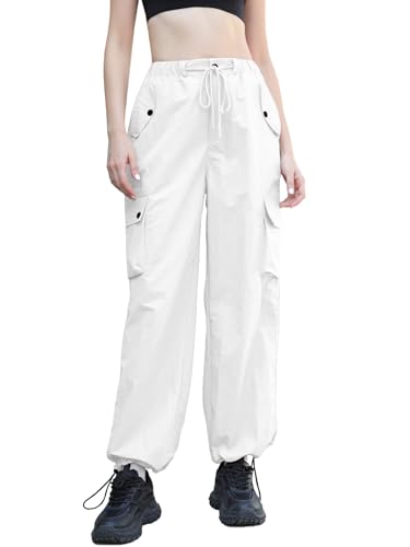 Image of Cromoncent Cargo Pants Girls & Women Parachute Pants Y2K Baggy Rave Clothes Waterproof with Pockets, 6 Years - 3XL