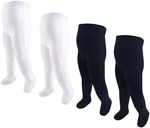 Hudson Baby Infant and Toddler Girl Cotton Rich Tights Black White Cableknit, 2T-4T