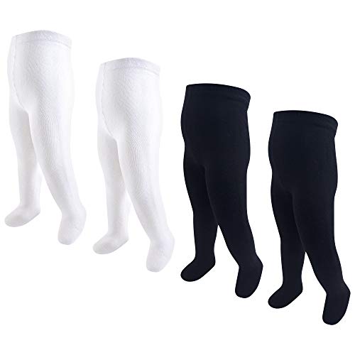 Touched By Nature Girls' Organic Cotton Tights, Black White, 2T-4T #TOP24