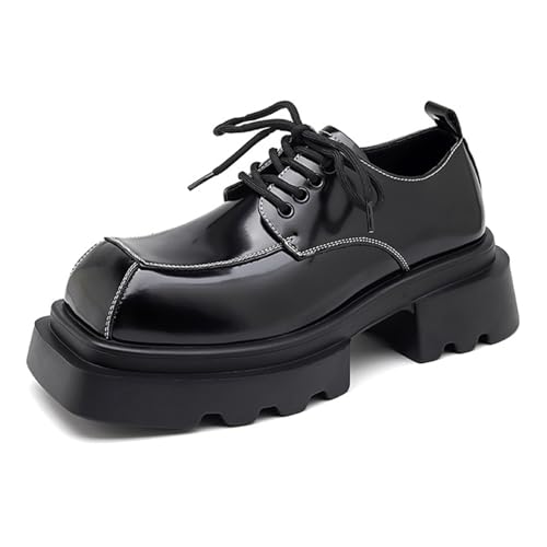 Men's Leather Lace Up Platform Lug Sole Oxfords Shoes Fashion Square Toe Chunky Heel Heightening Derby Shoes Comfort Casual Work Office Business Dress Shoes - Main Image