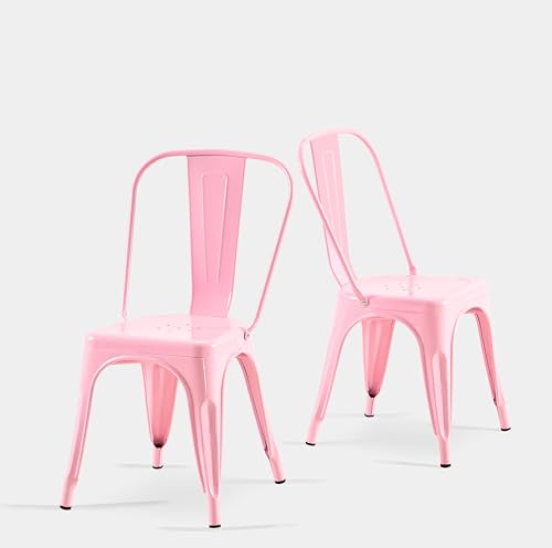 SOLEGGIATA Pink Metal Dining Chairs Set of 2 Modern Kitchen