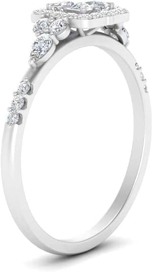Image of Choose Your Color 925 Sterling Silver Princess Shape Petite Engagement Rings Halo Edwardian Engagement Ring Everyday Wedding Jewelry Handmade Gifts for Wife : US Size 4 to 12