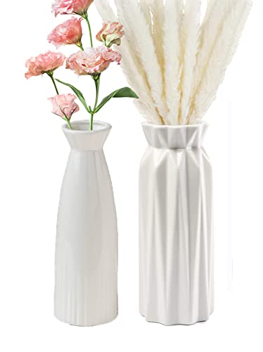Porcelain Vases,Vases for Flowers,Vase for Pampas,Vase Ceramic,Vase White,Vase Ceramic Set,Modern Vase,Living Room, Bedroom and Mantel,18cm Tall (A)