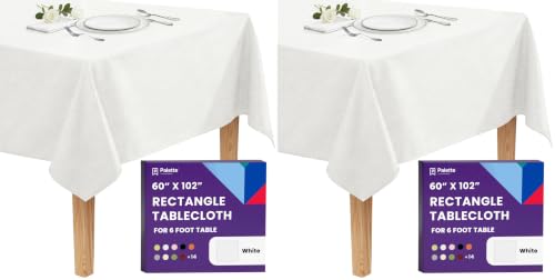 Image of Gee Di Moda Rectangle Tablecloth - 60 x 102 Inch White Table Cloth for 6 Foot Rectangle Tables - Heavy Duty Washable Fabric - for Holiday Party, Dinner, Weddings, Baby Shower & Events (Pack of 2)