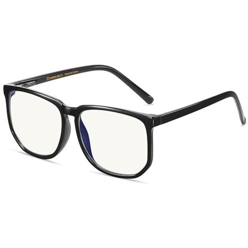 Image of TR90 Oversized Blue Light Blocking Glasses Men Women Ultralight Nerd Square Computer Games Black Large Eyewear