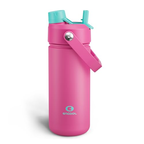 Image of ENCOOL Insulated Water Bottle with Straw Stainless Steel Water Bottle, Leak-Proof, BPA-Free, Double Wall Vacuum Keeps Cold for 24 Hours for Sports, Travel, School (18 oz, Light Crimson)