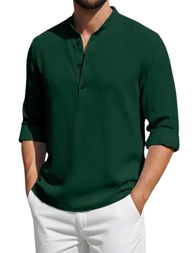 Image of Men's Cotton Blend Short Kurta with Collared Neck Full Sleeves Solid Pattern Western Style Regular Fit and Standard Length