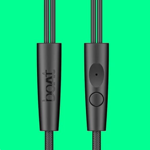 Image of boAt BassHeads 212L Wired in-Ear Earphones with 10mm Drivers, Deep Bass, in-Line Mic, 3.5mm L-Shaped Jack, 120cm Durable Cable, Comfortable ABS Eartips, Universal Compatibility (Active Black)