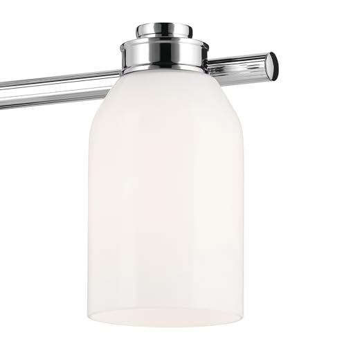 Image of Kichler Shae 3-Light Bathroom Vanity Light, Chrome | White opal glass vanity light for modern bathroom mirrors (24.25 inch x 9 inch), 55202CH