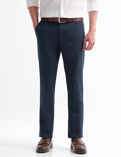 Image of Arrow Textured Tapered Fit Formal Trousers for Men - Full Length Formal Pants for Men Office Wear