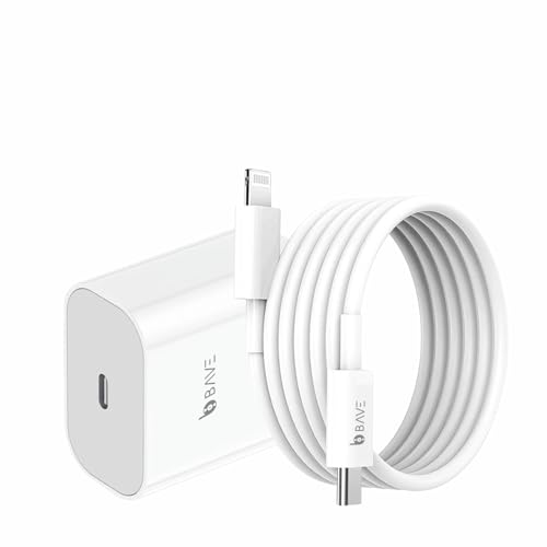 Image of BAVE 20W PD Fast Charger with USB-C to Lightning Cable | Compatible with iPhone 14 Pro Max, 14 Pro, 14, 13 Pro, 13, 12, 11, XR, XS & SE | BIS Certified | 1-Year Warranty | White