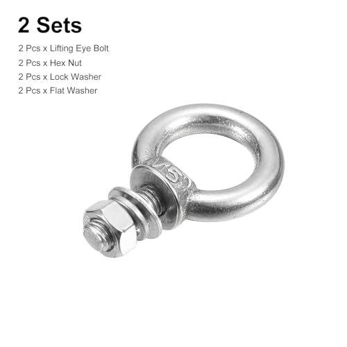 Image of uxcell Lifting Eye Bolt, 2 Sets M5 x 10mm Eye Bolt with Nut Washer 304 Stainless Steel Shoulder Lifting Ring Eye Bolt for Hanging Item