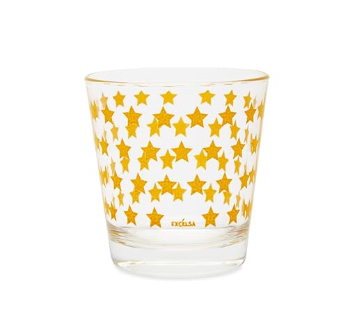 Juego de 6 vasos de cristal Excelsa Enjoy con estrellas amarillas para mesa de diario 2