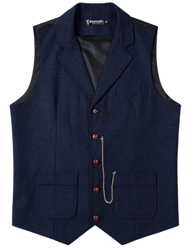 Men's Vintage Slim Fit Suit Vest Formal Prom Party Herringbone Pattern Waistcoat with Chain Detail3