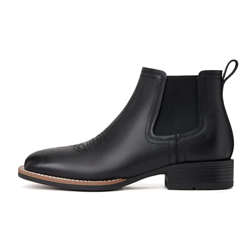 Image of Julyrose Cowboy Boots for Men Square Toe Mens Western Boots Slip On Casual Retro Boots