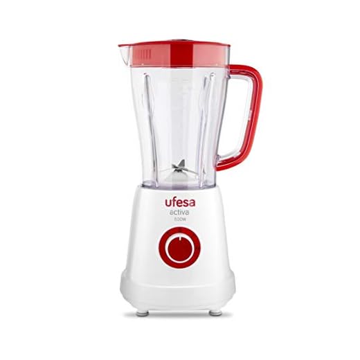 Ufesa BS4707 Activa Batidora de Vaso con Ventana en la Jarra y tapón dosificador, 500 W, 1.5 litros, Plástico, 3 Velocidades, Blanco/Rojo