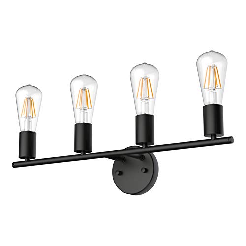 Image of Ralbay Bathroom Vanity Light Fixtures-4 Light Industrial Matte Black Wall Sconce, Vintage Edison Wall Lamp Lighting Fixture for Bathroom