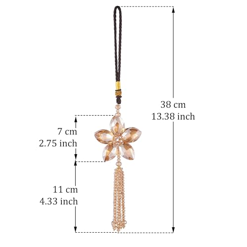 Image of AuMoHall Crystal Flower Rear View Mirror Pendant Car Hanging Ornament Lucky Charm with Dangle Beads, Champagne