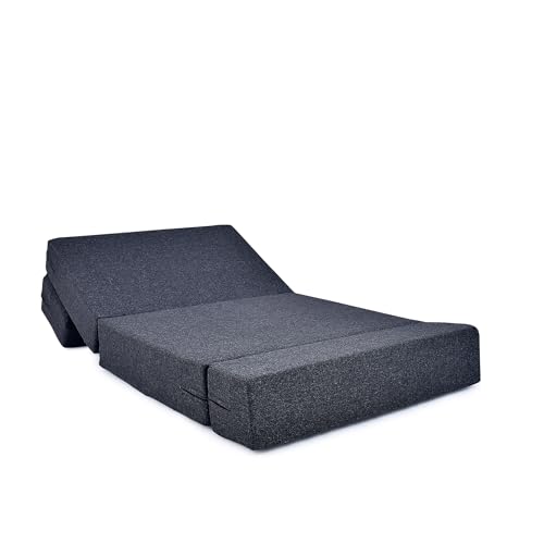 Image of Foldable One Seater Sofa Bed 3 x 6 Ft Jute Fabric Washable Cover Convertible Sofa Bed for Home & Office, Guest Room (Finish Color - Black - Pre-Assembled)