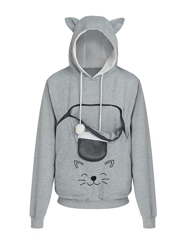 HOMELEVEL Hoodie Pullover mit Katzentasche - Niedlicher Pulli mit Hundetasche - Katzen Hoodie mit Haustier Tasche - Katzenpullover mit Beutel für kleine Haustiere