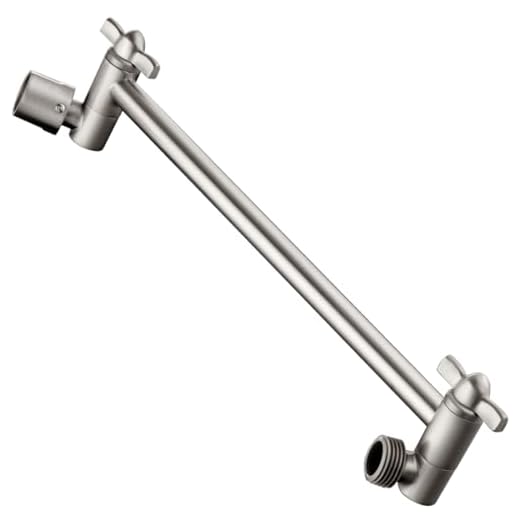 BRIGHT SHOWERS Adjustable Shower Arm for Rain and Handheld Shower Head, 10 Inch Universal Shower Extension Arm Brass Shower Arm Extender Hardware, Brushed Nickel