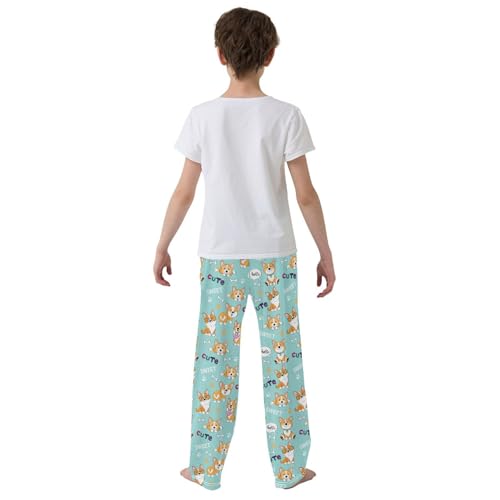 Sweet Corgi Dog Boys Long Pants Soft Trousers Elastic Waist Kids Lounge Bottoms with Pockets S-XL3