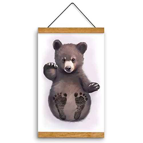 Image of Memory Lane Gifts Co. Baby Footprint Art, Baby Shower Gift, Original Artwork, Nursery Art Keepsake, Baby Bear