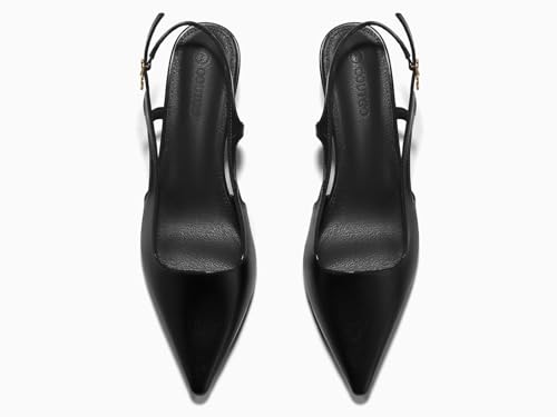 Image of Coutgo Womens Low Kitten Heels Slingback Pumps Closed Pointed Toe Buckle Party Work Dress Shoes