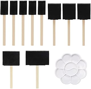 10 Pieces Sponge Foam Brush with 1 Piece Plum Palette, Sponge Painting Paint Brush with Wooden Handle, Painting Sponge Tool, Foam Paint Brush, for Crafts, Varnishes, Stains