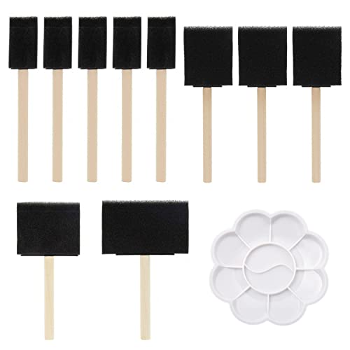 10 pcs éponge brosse en mousse avec 1 pc palette prune, pinceau de peinture éponge avec manche en bois, outil de peinture éponge, pinceau de peinture en mousse, pour travaux manuels, vernis, taches Cover