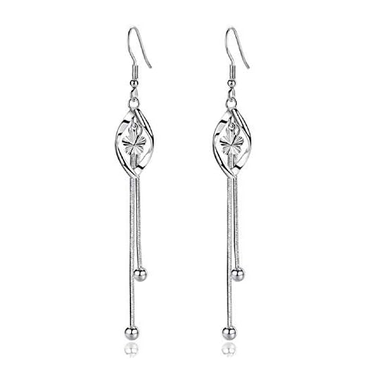 Hilier 925 sterling silver lång kedja tofsar krok örhänge för flickor och kvinnor e sterlingsilver, cod. HW J812LTHK