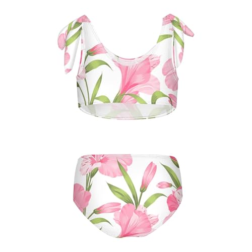 Girls Beautiful Alstroemeria Pattern Swimsuit Two Pieces Bikini Set Bathing Suits Swimwear Crop Top Swimsuit Set2