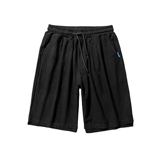 Yuanu Shorts Hombre Secado Rápido Traje De Baño Playa Rodilla Larga Pantalones Verano Casual Suelto Cordón Impermeable Pierna De Corte Cuadrado Pantalones Cortos Negro 5XL Cover