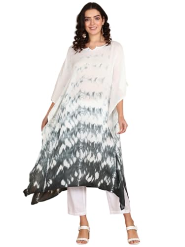 Image of Maaesa Women Handcrafted Tie & Dye Rayon Crepe Kaftan Dress | Casual Wear | Flowy Kaftan Style | Lightweight & Breathable Fabric