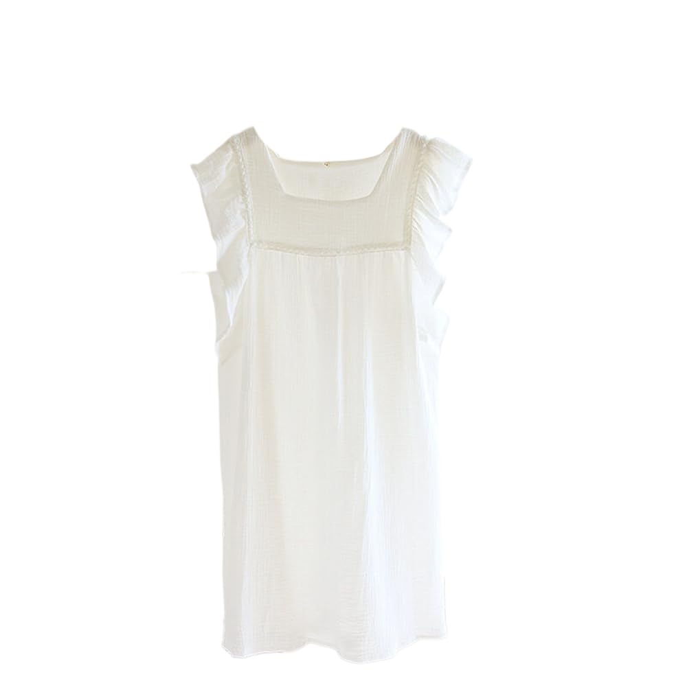 Camicia da Notte Donna - Gonne da Donna Estive Camicia da Notte in crêpe di Cotone Manica A Foglia di Loto Gonna Lunga Gonna Sottile per La Casa Camicia da Notte Estiva Taglie Forti