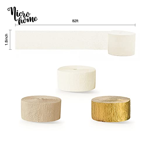 Nicrohome White And Gold Party Decorations, 6 Rolls Ivory White Light Brown Crepe Paper Streamers For New Years Eve Party Supplies 2023, Wedding, Baby Bridal Shower, Birthday, 82Ft Long #TOP2