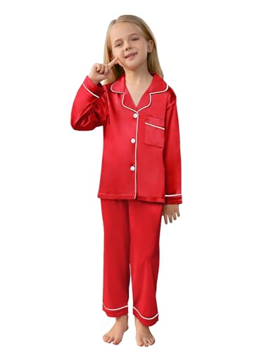 Schbbbta Family Matching Silk Pajamas Set Satin Long Sleeve Button Up Sleepwear Pj Set, S Red Men, US M2