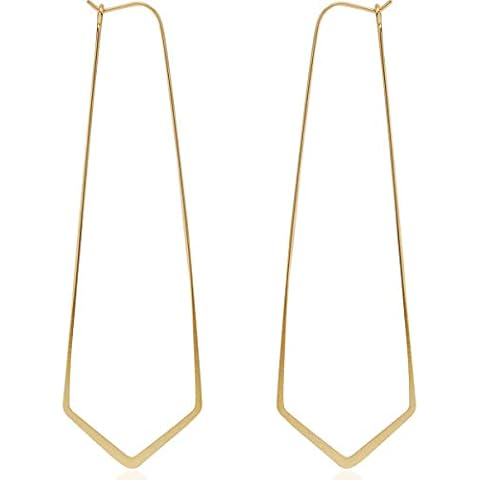Humble Chic Geometric Chevron Threader Hoop Earrings - Hypoallergenic Lightweight Cutout Thin Wire Drop Dangles, 18K Yellow - 3 inch Cover