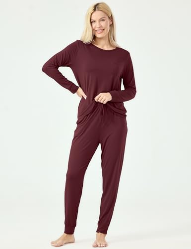 Image of GYS Bamboo Viscose Sleep Sets for Women Long Sleeve Crew Neck Pajama Sets with Pockets