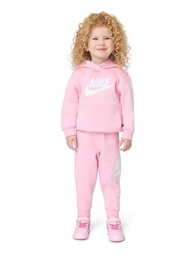 Image of Nike Kids' Sportswear Club Fleece Pullover Hoodie and Joggers 2-Piece Outfit Set (Large Swoosh Logo)