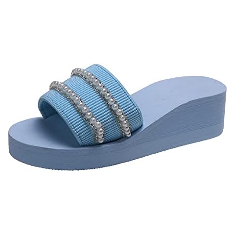 Yowablo Damenmode einfarbig Perle Strass Plattform Keilabsatz offene Zehen Hausschuhe Damenschuhe Stiefeletten Gefüttert Cover