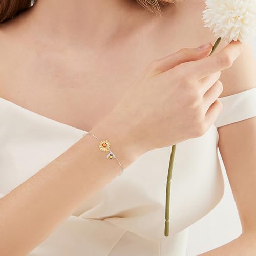 Dreamboat Gold Sunflower Bracelets for Women Bee Bracelet Cute Animal Bracelets Gold Flower Bracelet Adjustable Sterling Silver Bracelets Bee Jewelry Honey Bee Gifts4